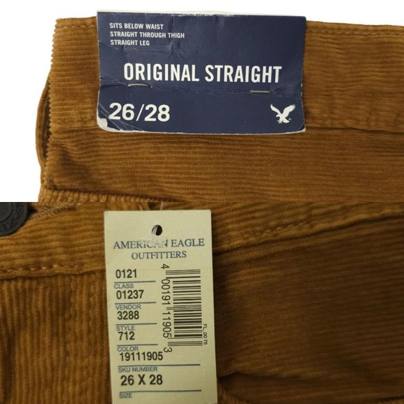 American Eagle Corduroy Pants Mens 26 x 26.5 Original Straight Leg Brown AE NEW - Picture 7 of 13